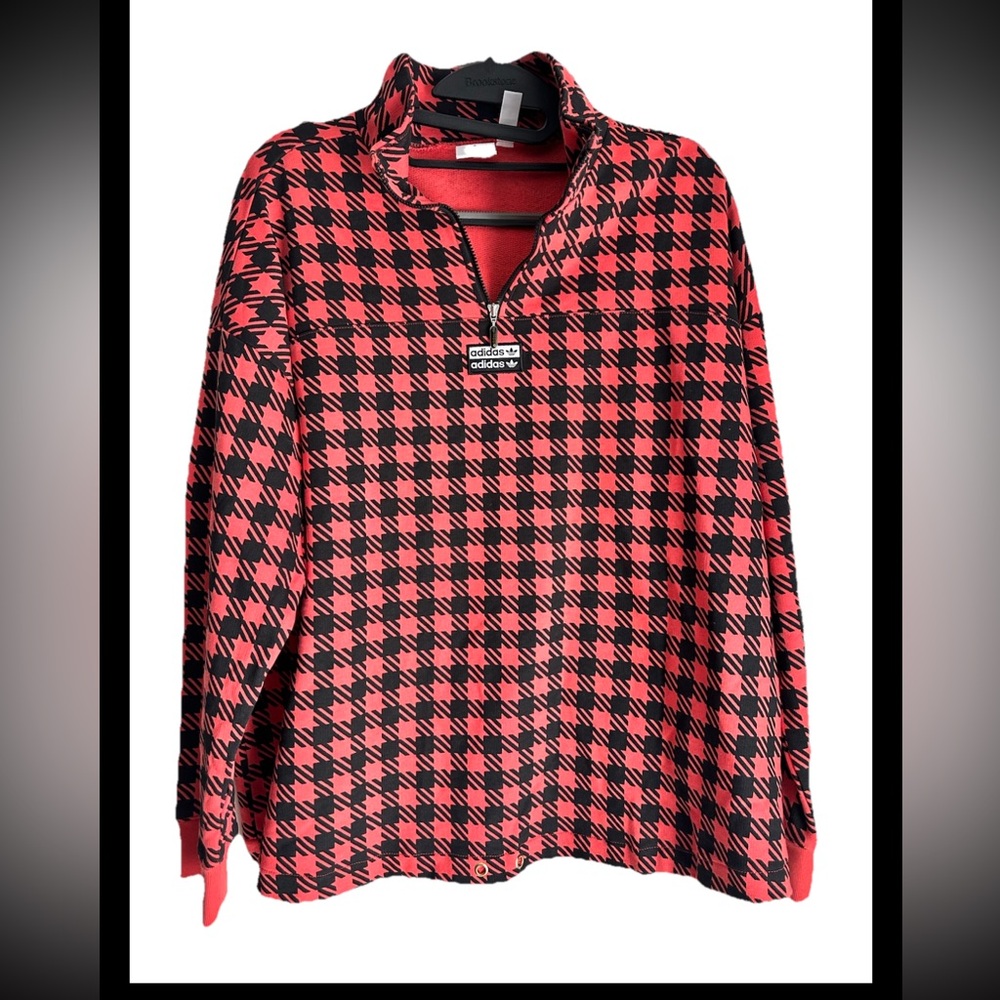 Adidas 1/2 Zip Sweatshirt R.Y.V Houndstooth Pullover Red Black Sz S